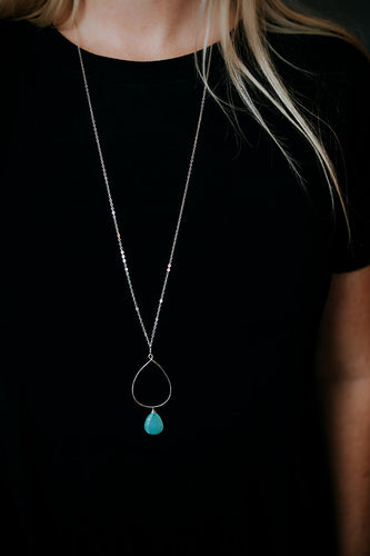 Chalcedony Hammered Hoop Necklace