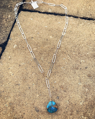 Silver Chainlink Turquoise Y Necklace