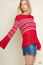 Load image into Gallery viewer, Long Bell Sleeve Striped Knit Pullover Sweater