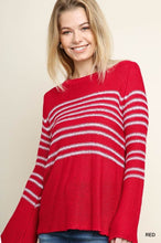 Load image into Gallery viewer, Long Bell Sleeve Striped Knit Pullover Sweater